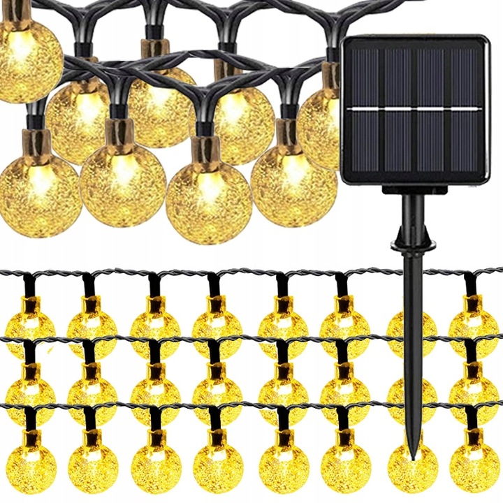 9,5M GARLAND SOLÁRNE ZÁHRADNÉ LAMPY, 50 LED TEPELNÝCH GÚL, BIELY